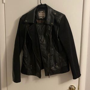 Black leather like zip up jacket